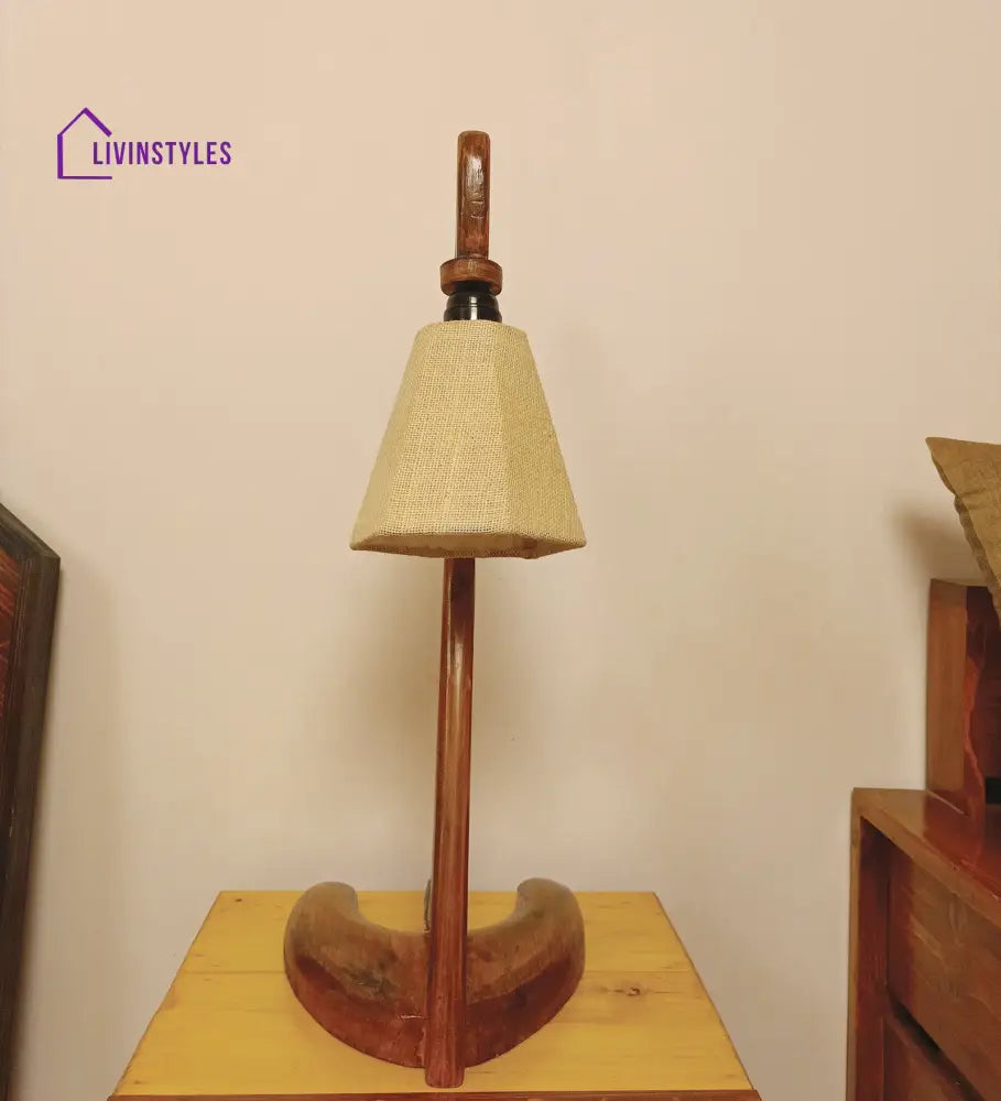 Druid Brown Wooden Table Lamp With White Jute Lampshade Lamps