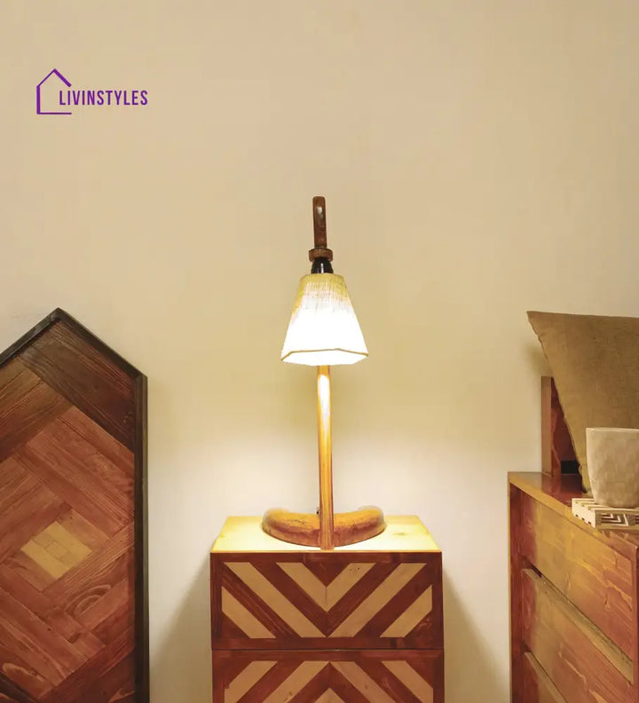 Druid Brown Wooden Table Lamp With White Jute Lampshade Lamps