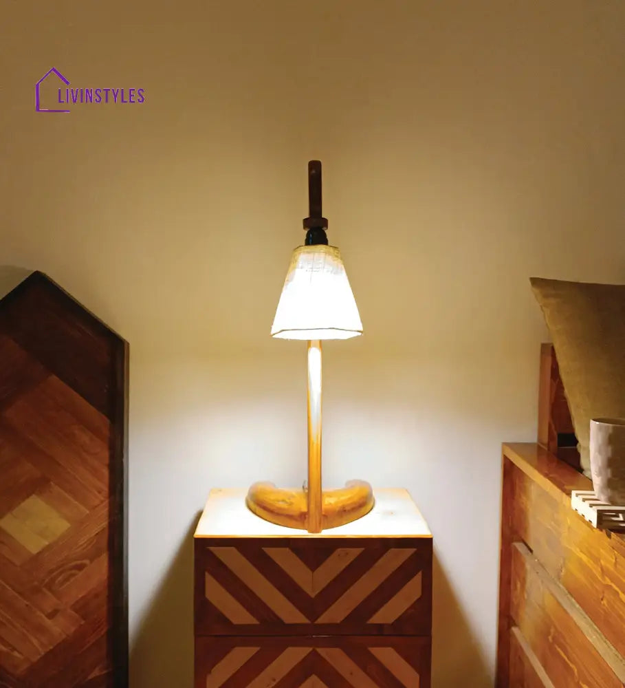 Druid Brown Wooden Table Lamp With White Jute Lampshade Lamps