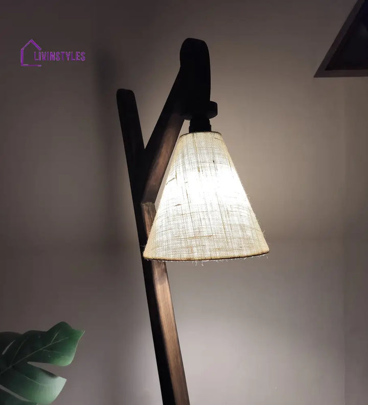 Druid Wooden Floor Lamp With Brown Base And Jute Fabric Lampshade Lamps