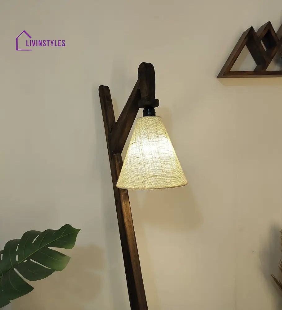 Druid Wooden Floor Lamp With Brown Base And Jute Fabric Lampshade Lamps