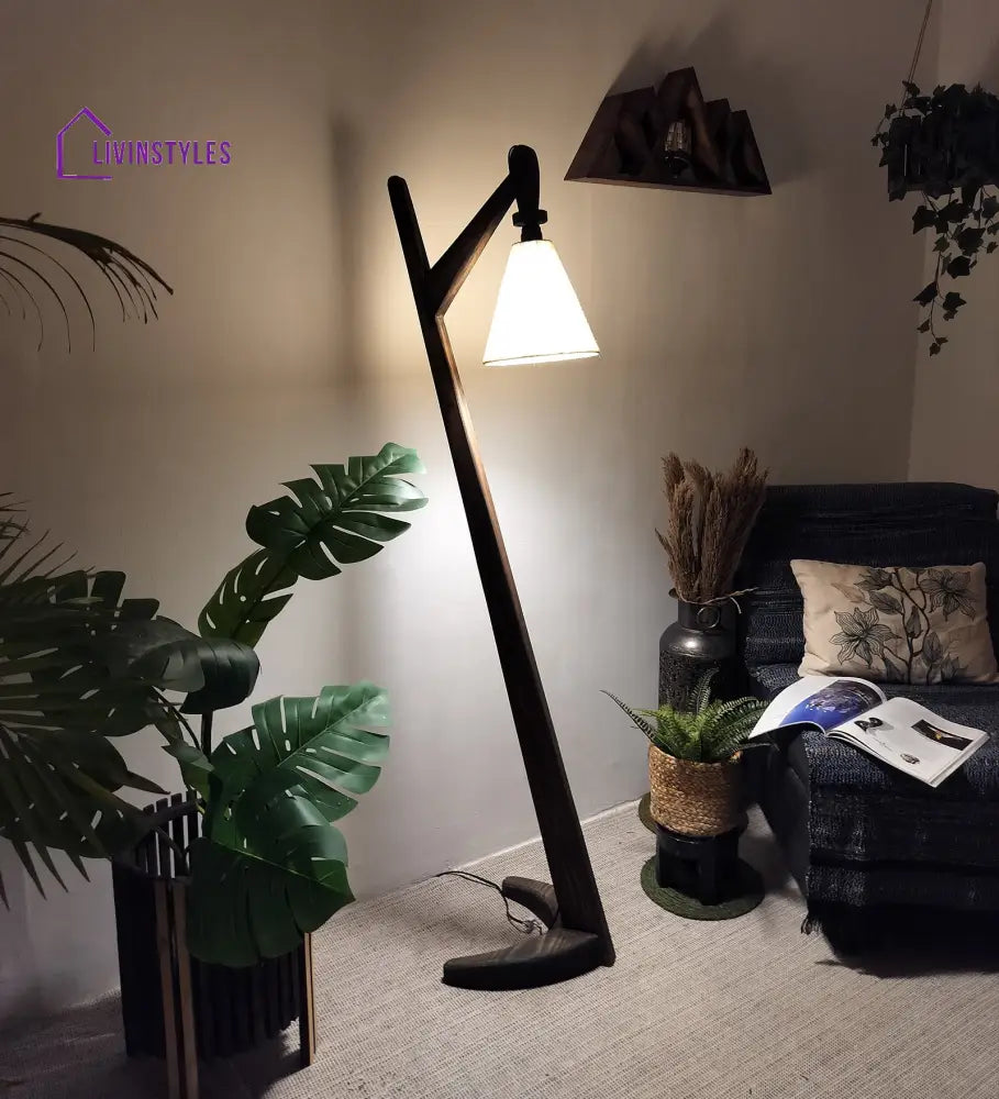 Druid Wooden Floor Lamp With Brown Base And Jute Fabric Lampshade Lamps