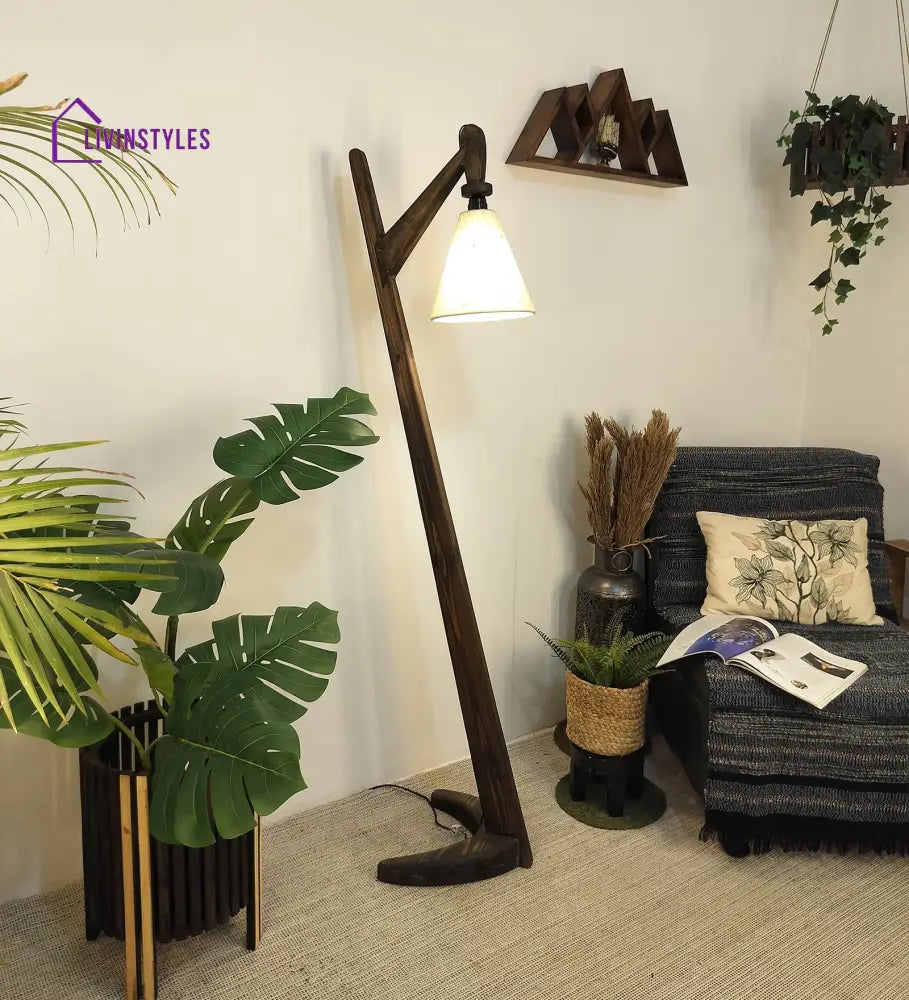 Druid Wooden Floor Lamp With Brown Base And Jute Fabric Lampshade Lamps