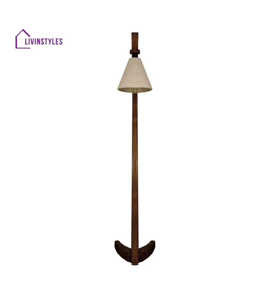 Druid Wooden Floor Lamp With Brown Base And Jute Fabric Lampshade Lamps