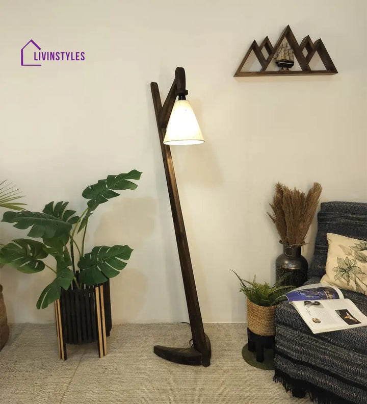 Druid Wooden Floor Lamp With Brown Base And Jute Fabric Lampshade Lamps