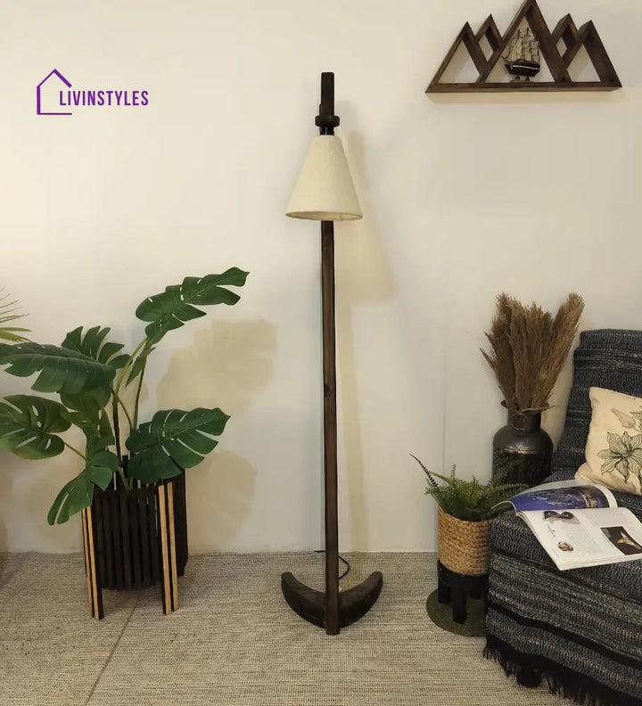 Druid Wooden Floor Lamp With Brown Base And Jute Fabric Lampshade Lamps