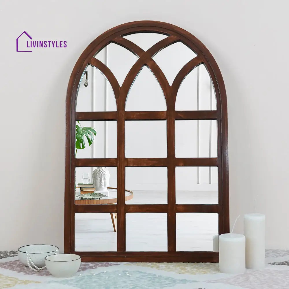 Ducky Arched Motif Window Frame Wooden Mirror Wall Mirror