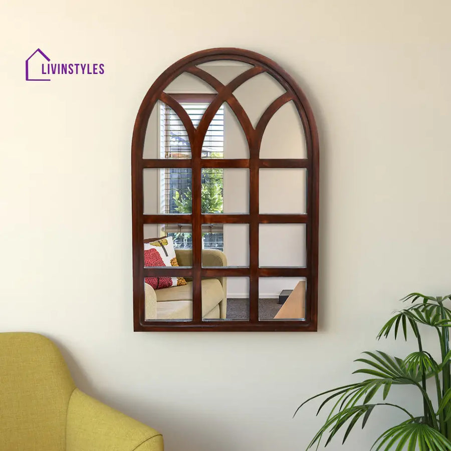 Ducky Arched Motif Window Frame Wooden Mirror Wall Mirror