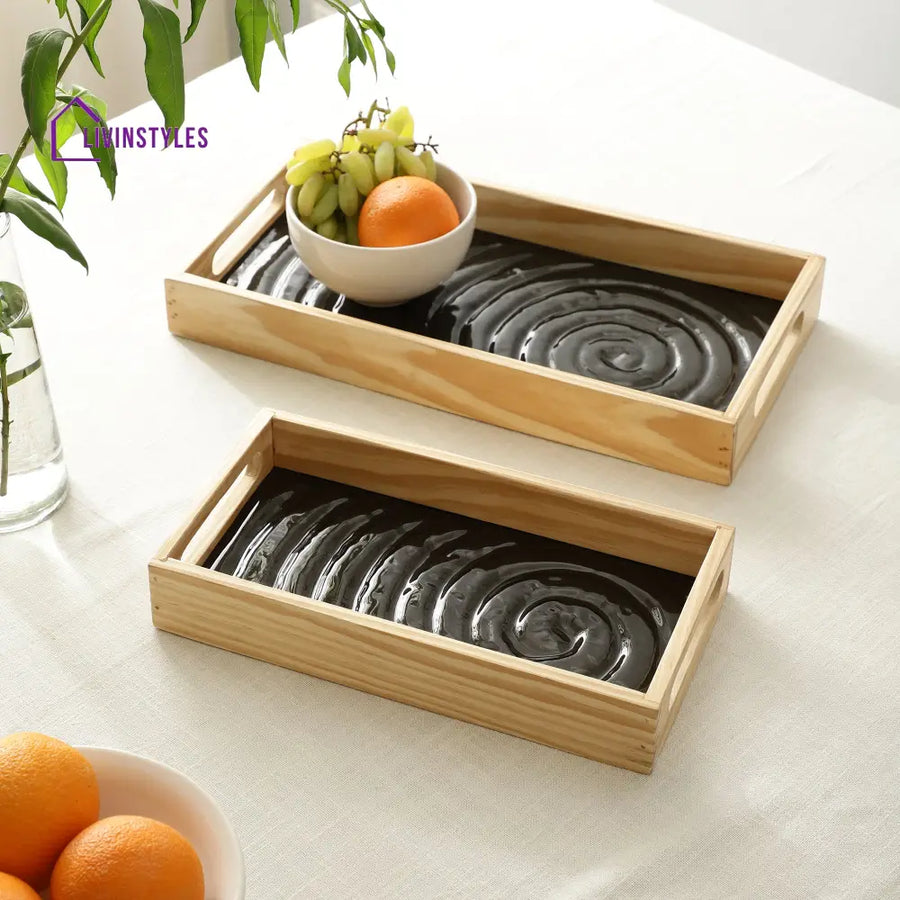 Duran Black Spiral Glass Tray Set Tray