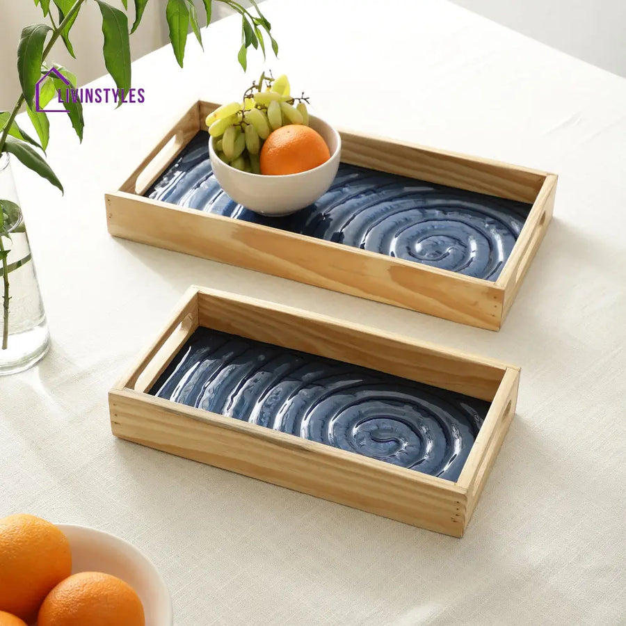 Duran Blue Spiral Glass Tray Set Tray