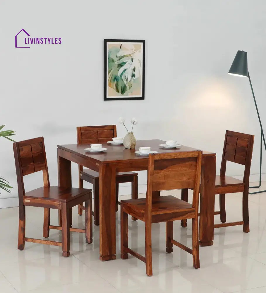 Eduard Sheesham Wood 4 Seater Dining Set In Honey Finish Dining Set