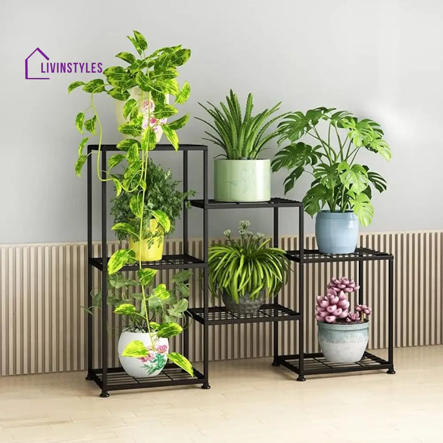 Eesha Metal Black Plant Stand For Balcony