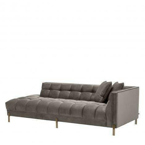 Myron Lounge Sofa Grey Velvet with Brushed Gold Legs Right