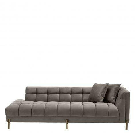 Myron Lounge Sofa Grey Velvet with Brushed Gold Legs Right