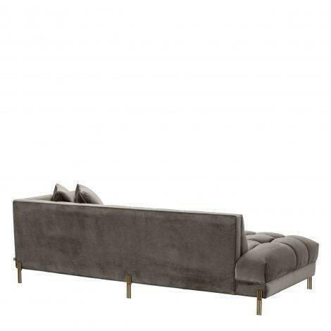 Myron Lounge Sofa Grey Velvet with Brushed Gold Legs Right