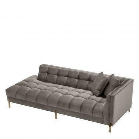 Myron Lounge Sofa Grey Velvet with Brushed Gold Legs Right