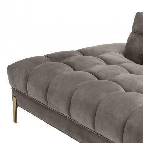 Myron Lounge Sofa Grey Velvet with Brushed Gold Legs Right