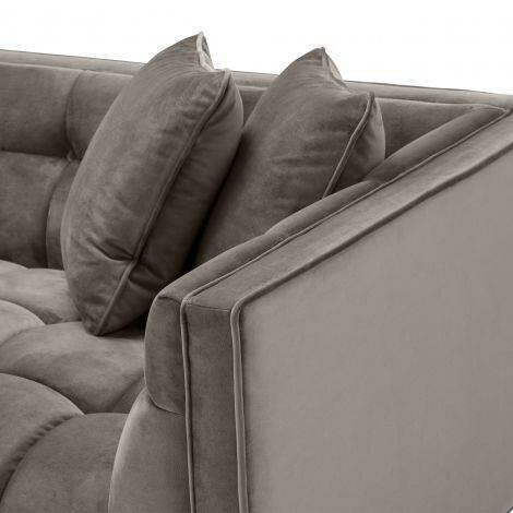 Myron Lounge Sofa Grey Velvet with Brushed Gold Legs Right