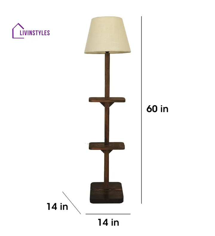 Elania Wooden Floor Lamp With Brown Base And Beige Fabric Lampshade Lamps