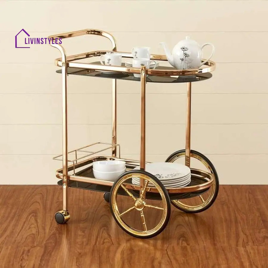 Elegant and Stylish Latvia Golden Bar Cart Trolley 2 Tier - WoodenTwist