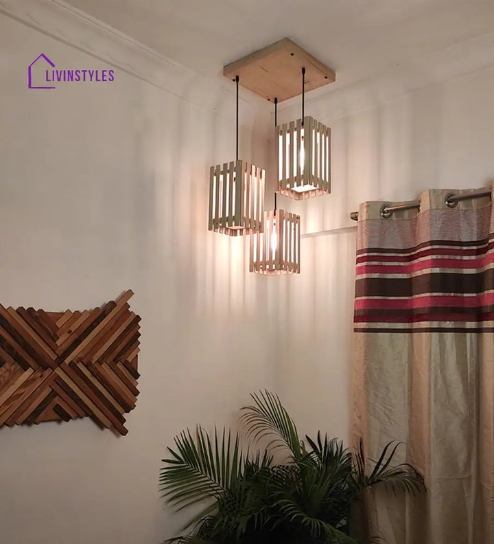 Elegant Beige Wooden Cluster Hanging Lamp Lamps