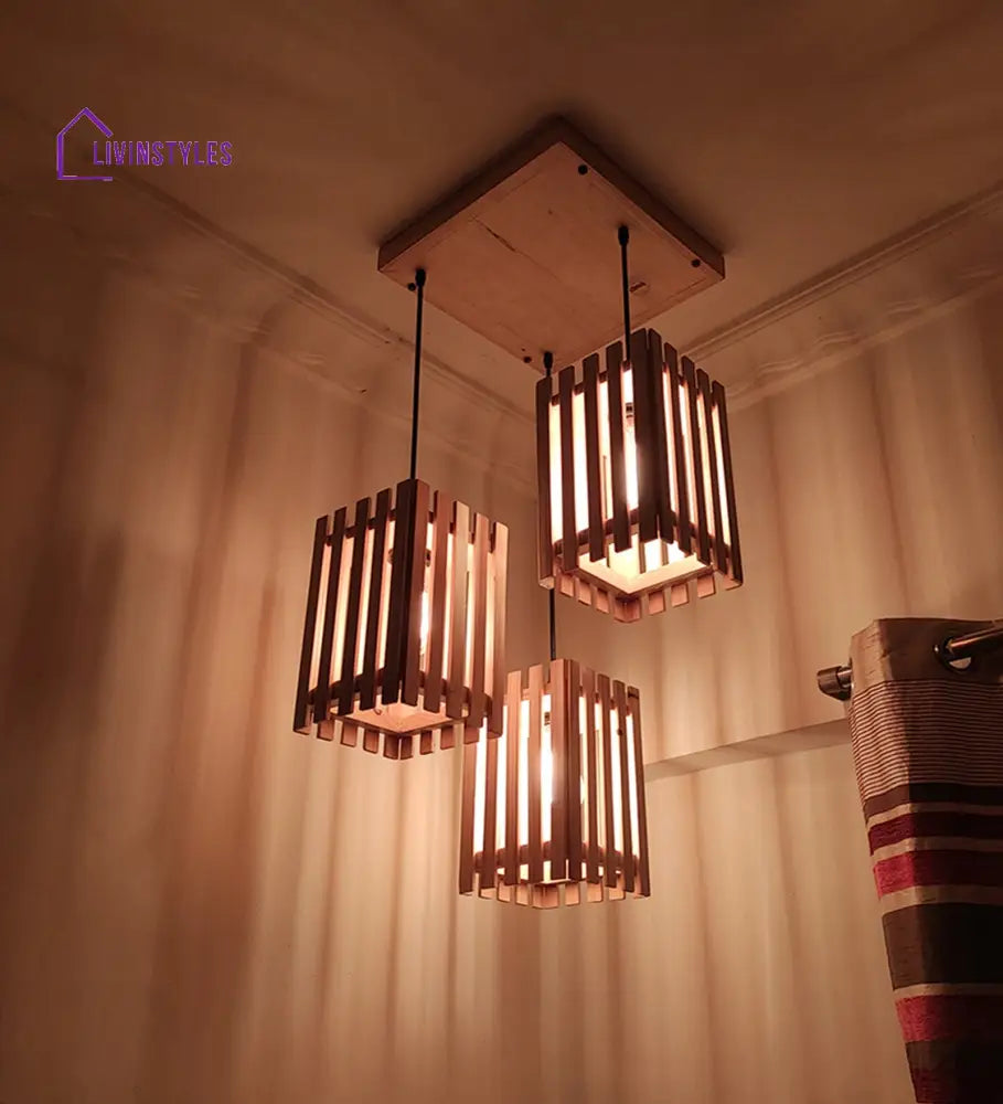 Elegant Beige Wooden Cluster Hanging Lamp Lamps