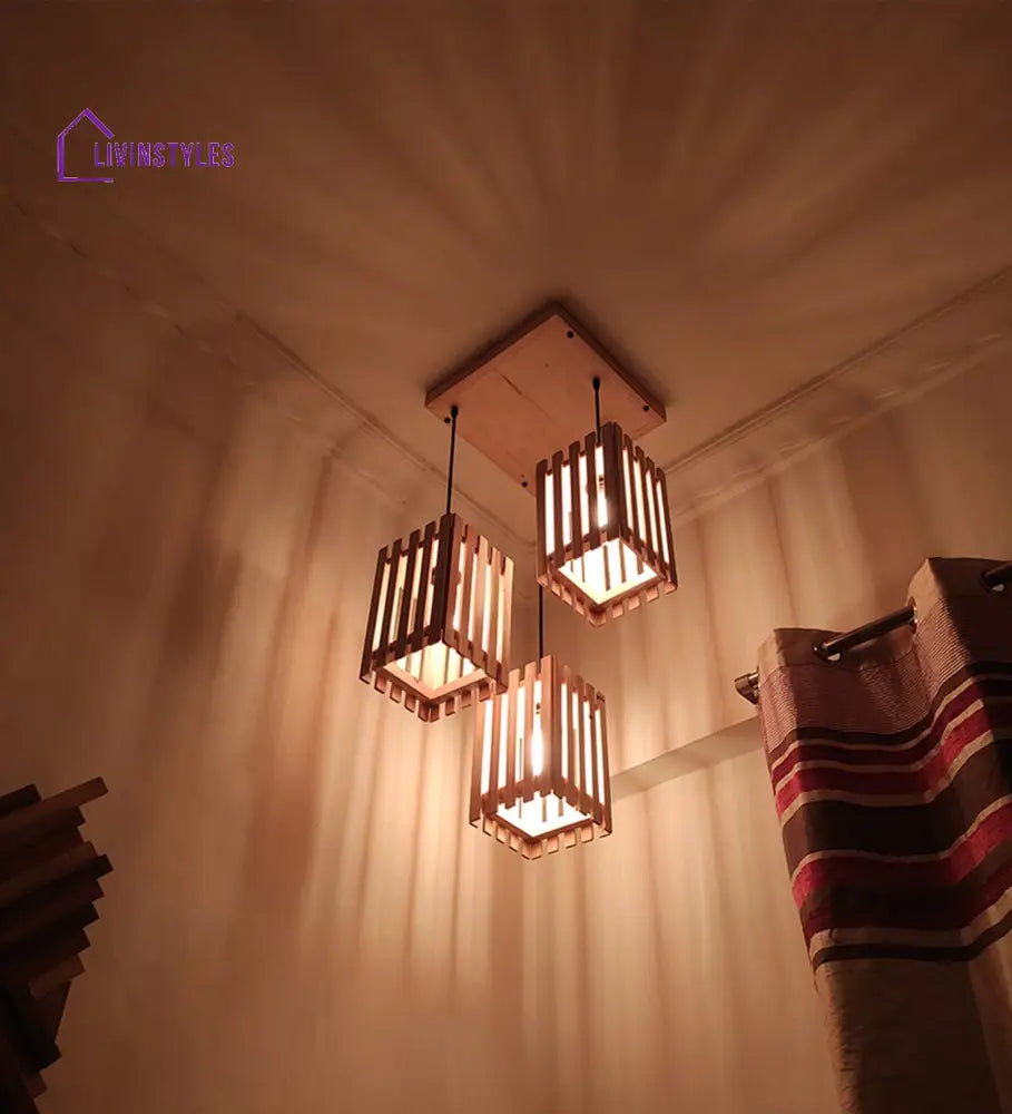 Elegant Beige Wooden Cluster Hanging Lamp Lamps