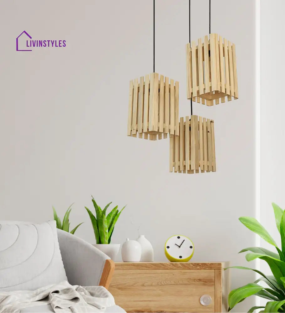 Elegant Beige Wooden Cluster Hanging Lamp Lamps