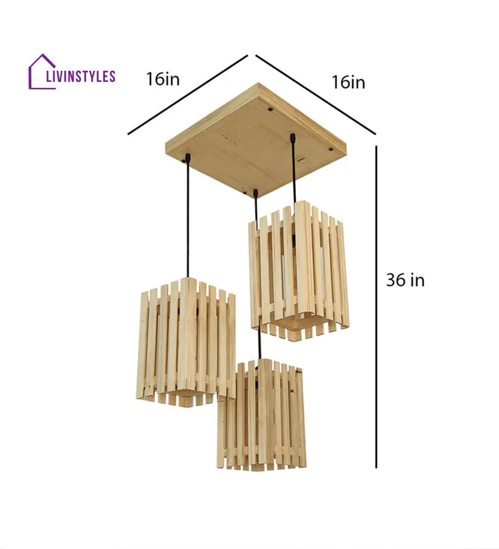 Elegant Beige Wooden Cluster Hanging Lamp Lamps