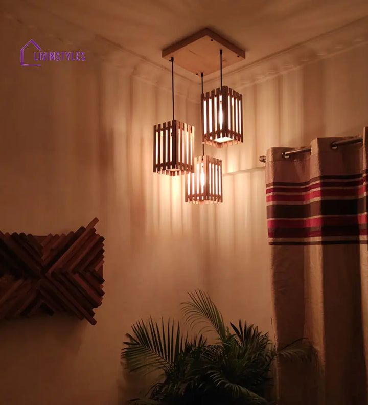 Elegant Beige Wooden Cluster Hanging Lamp Lamps