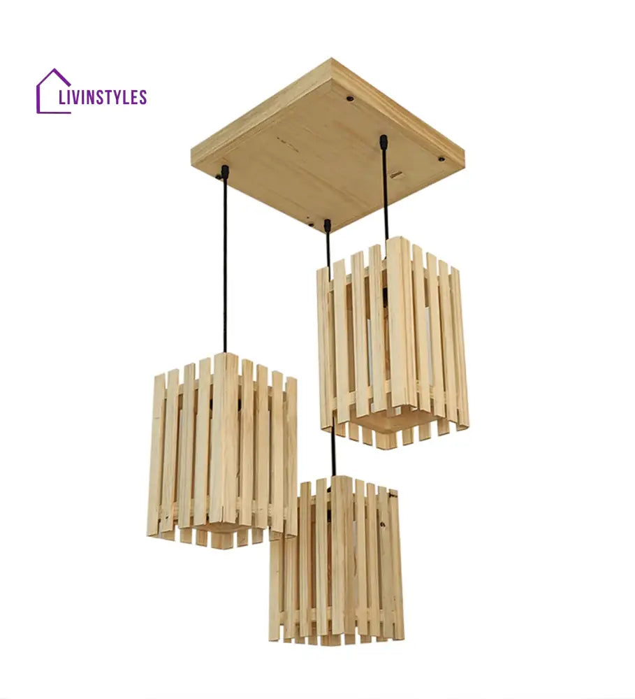 Elegant Beige Wooden Cluster Hanging Lamp Lamps