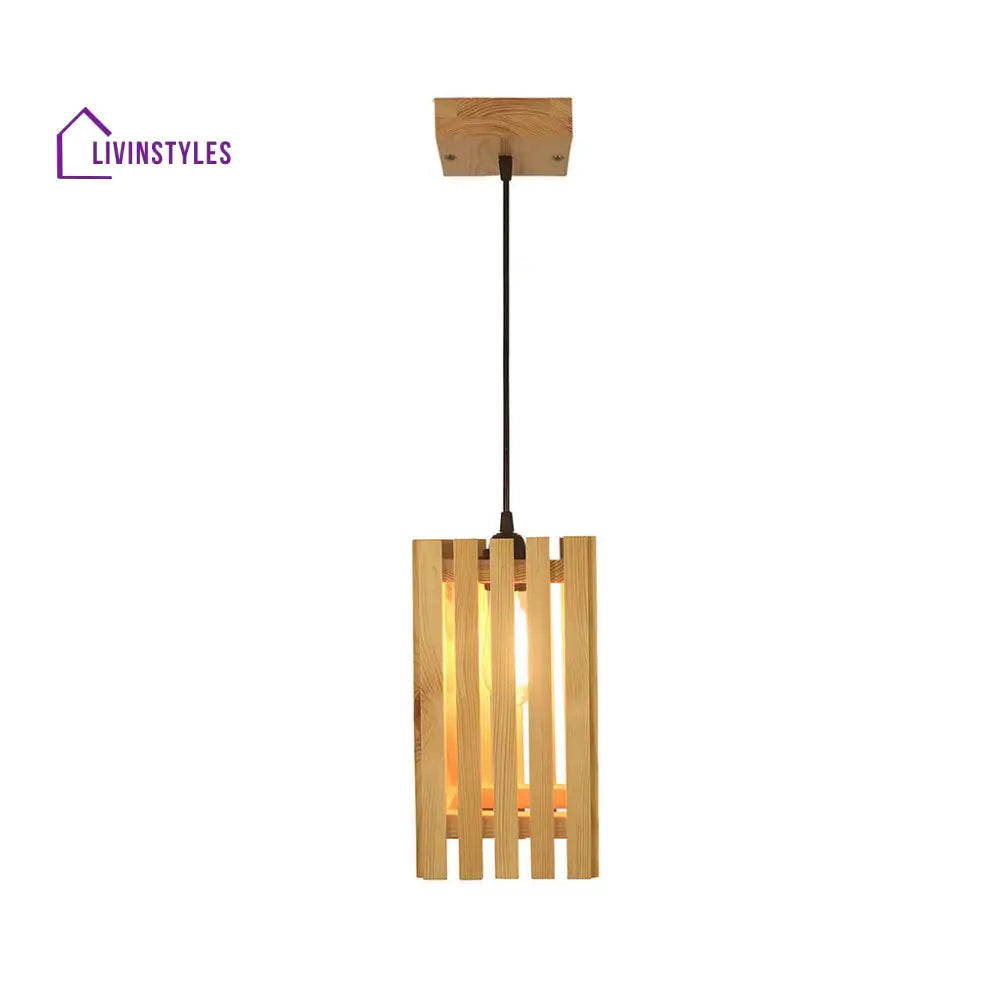 Elegant Beige Wooden Single Hanging Lamp Lamps