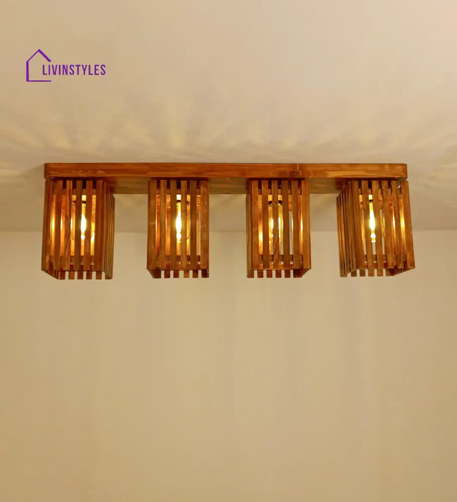 Elegant Brown Wooden 4 Series Ceiling Lamp Lights