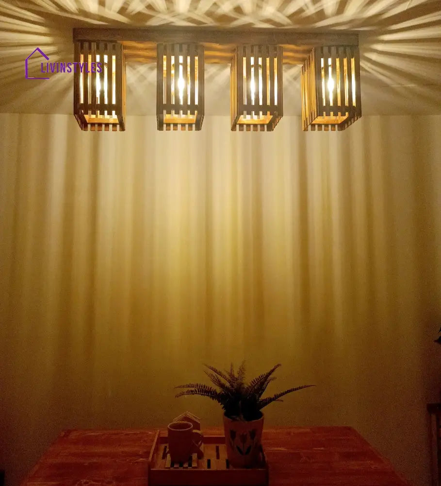 Elegant Brown Wooden 4 Series Ceiling Lamp Lights