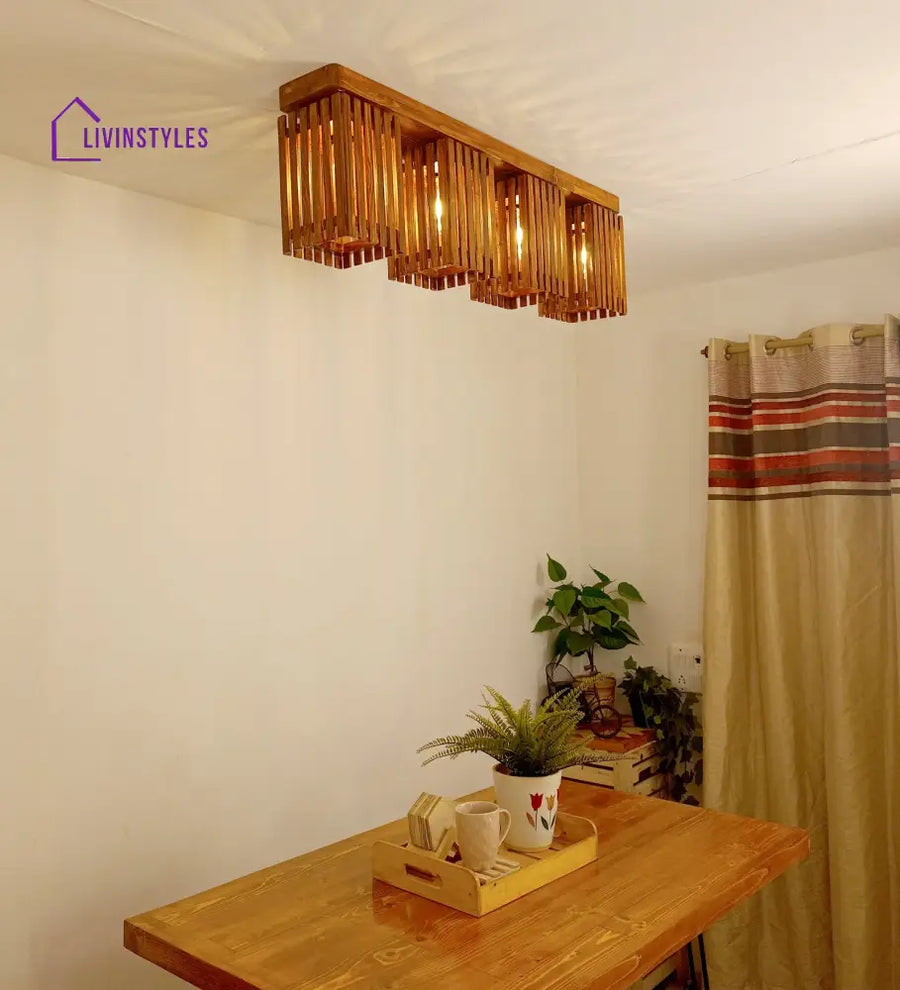 Elegant Brown Wooden 4 Series Ceiling Lamp Lights