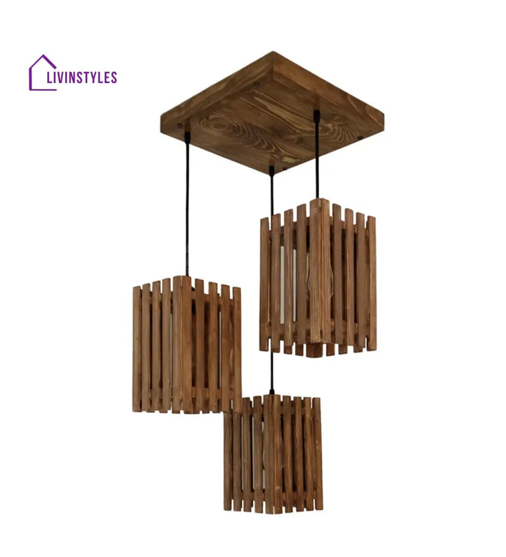 Elegant Brown Wooden Cluster Hanging Lamp Lamps