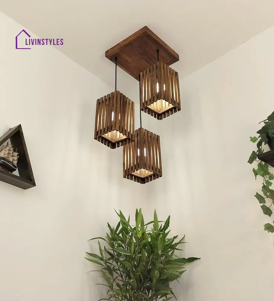 Elegant Brown Wooden Cluster Hanging Lamp Lamps