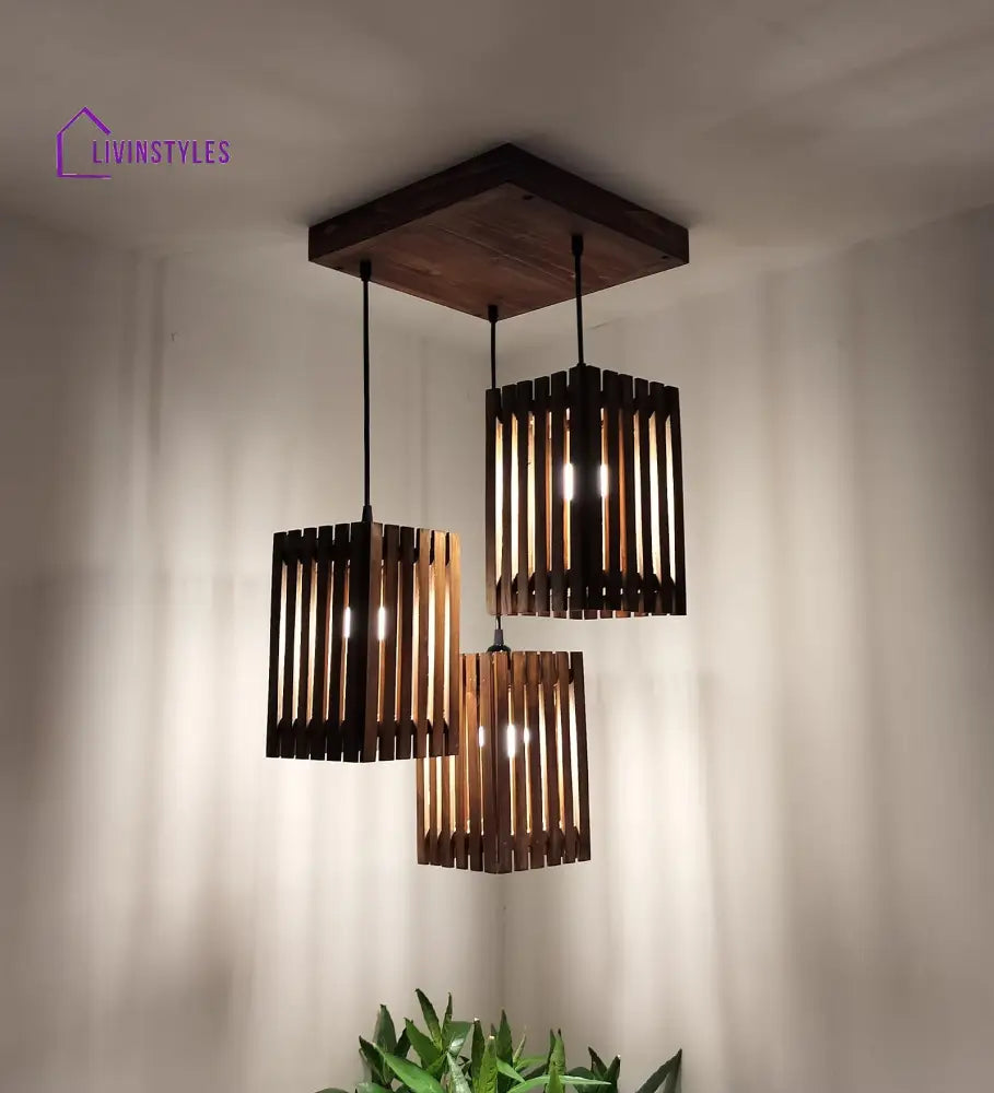 Elegant Brown Wooden Cluster Hanging Lamp Lamps