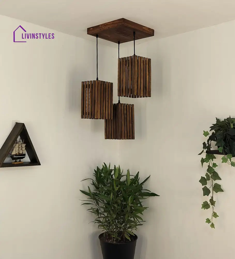 Elegant Brown Wooden Cluster Hanging Lamp Lamps