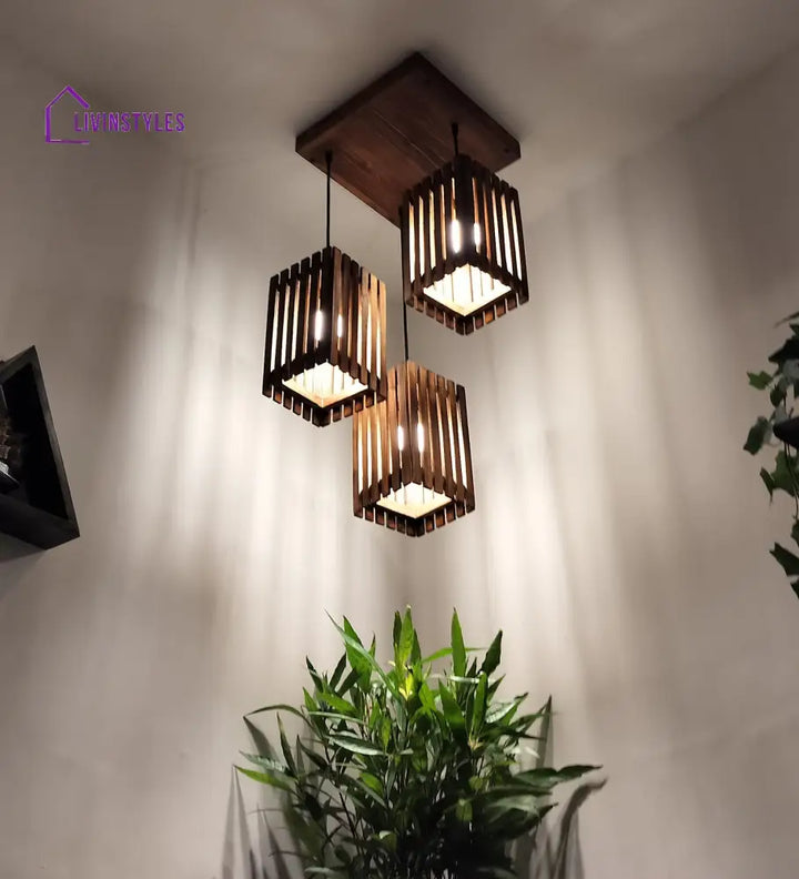 Elegant Brown Wooden Cluster Hanging Lamp Lamps