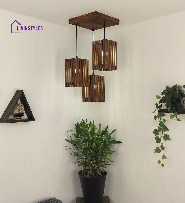 Elegant Brown Wooden Cluster Hanging Lamp Lamps