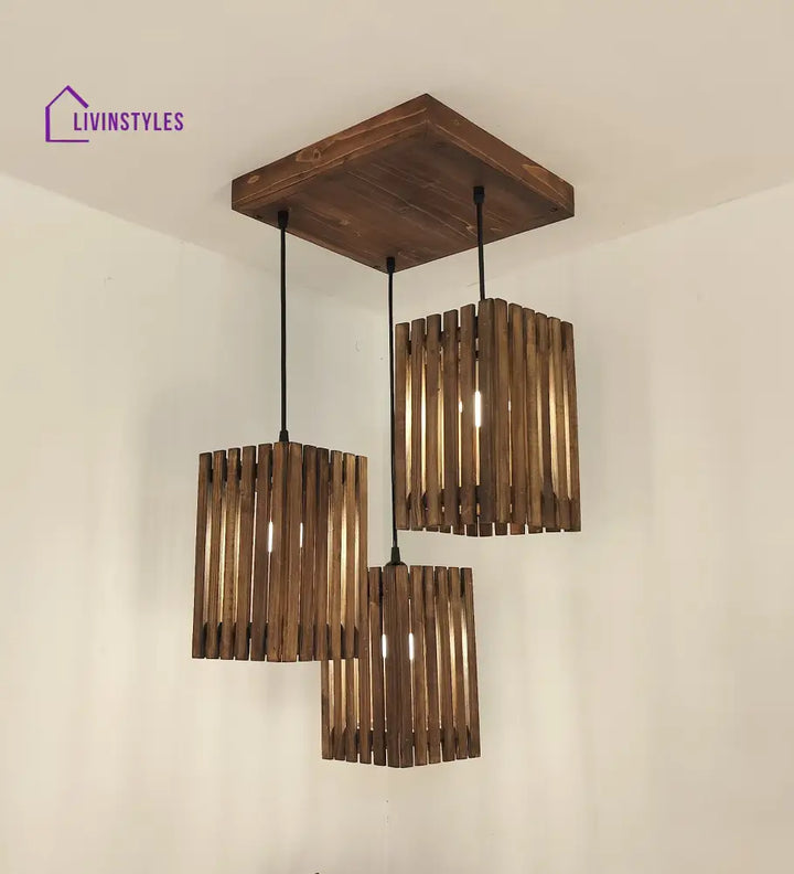 Elegant Brown Wooden Cluster Hanging Lamp Lamps