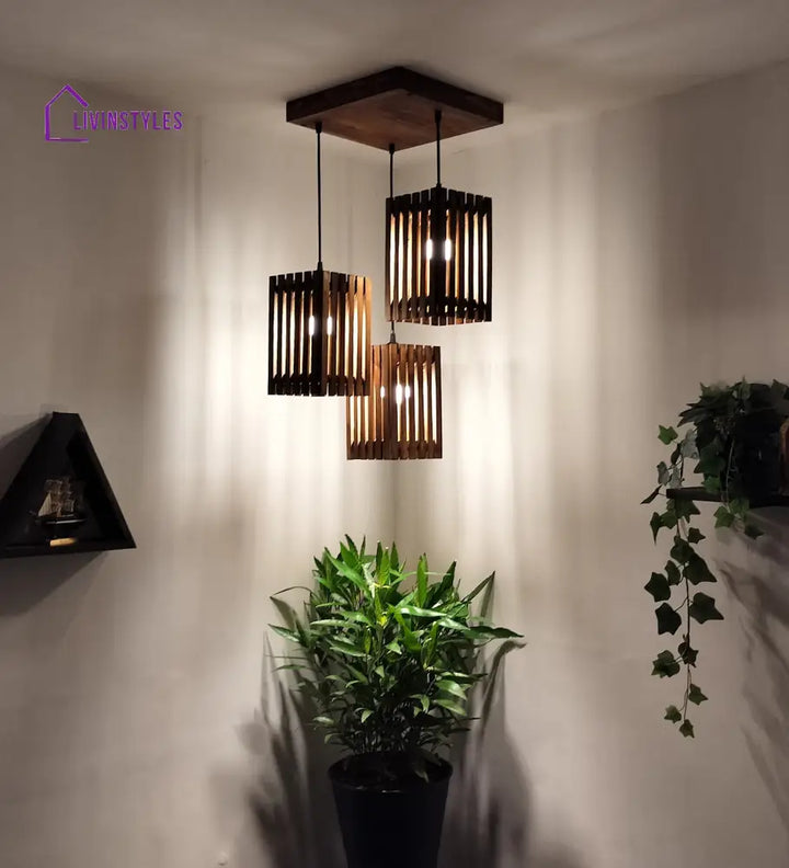 Elegant Brown Wooden Cluster Hanging Lamp Lamps