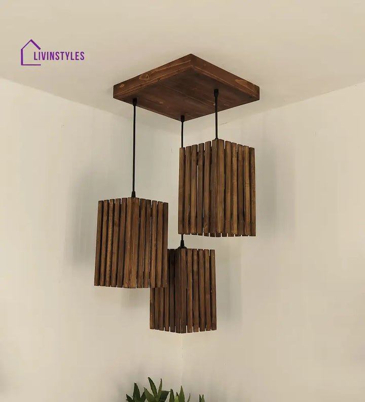 Elegant Brown Wooden Cluster Hanging Lamp Lamps