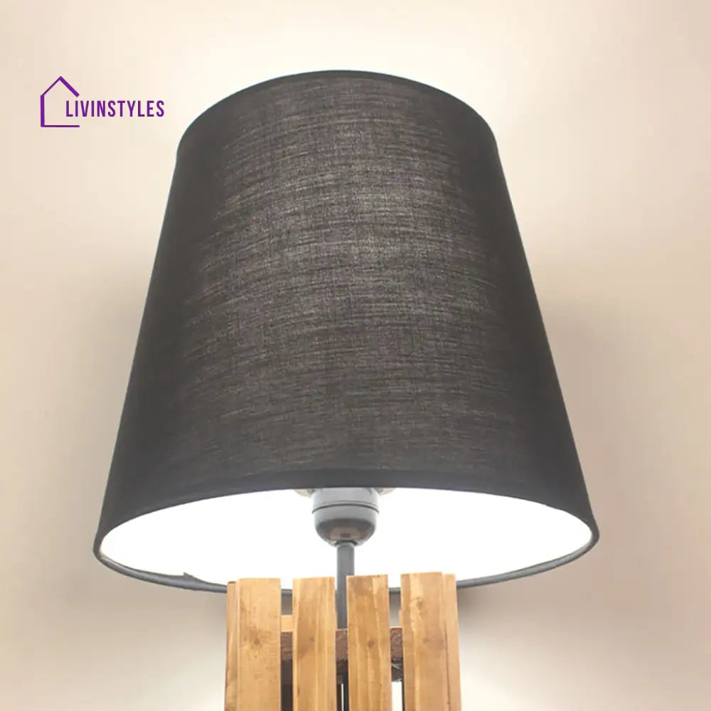 Elegant Brown Wooden Table Lamp With Black Fabric Lampshade Lamps