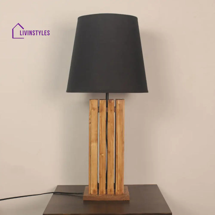 Elegant Brown Wooden Table Lamp With Black Fabric Lampshade Lamps