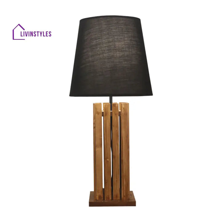 Elegant Brown Wooden Table Lamp With Black Fabric Lampshade Lamps