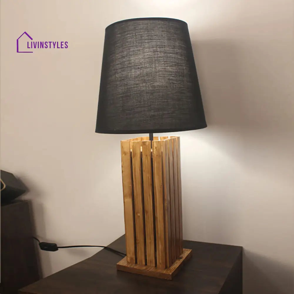 Elegant Brown Wooden Table Lamp With Black Fabric Lampshade Lamps