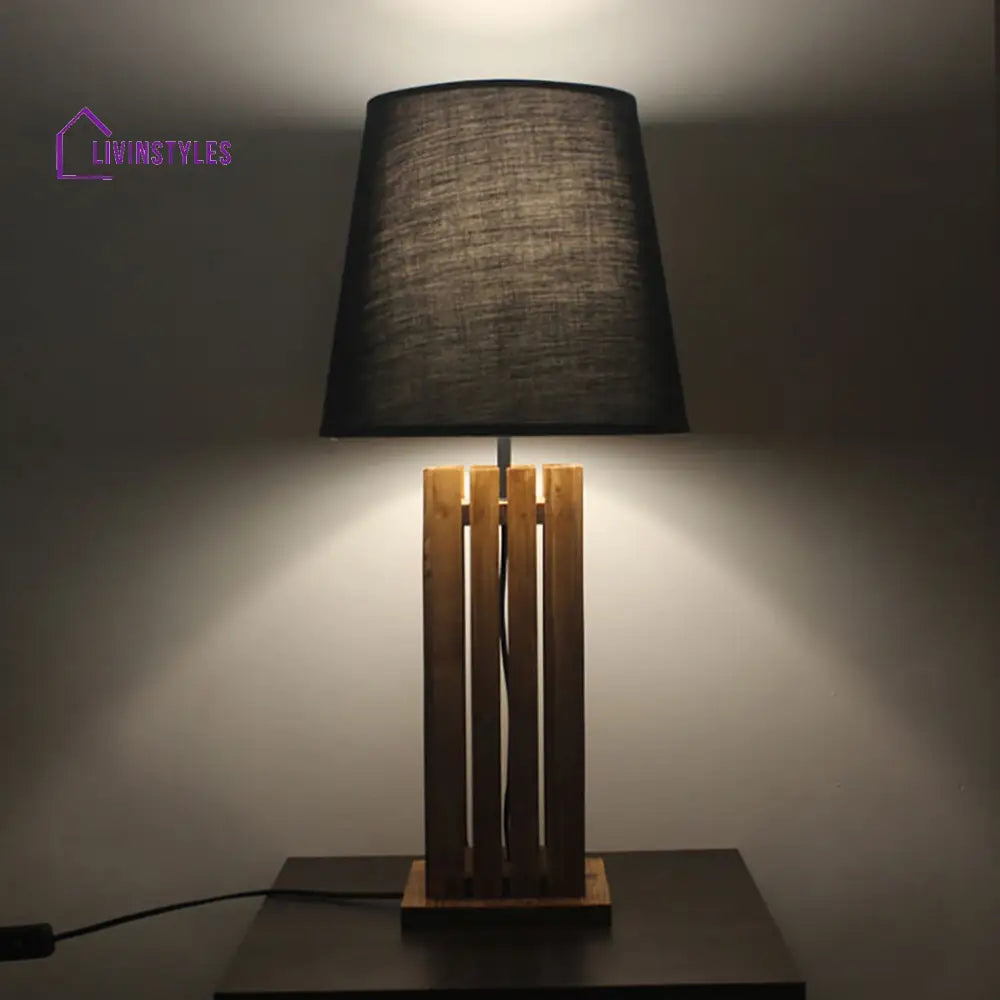 Elegant Brown Wooden Table Lamp With Black Fabric Lampshade Lamps