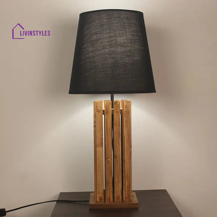 Elegant Brown Wooden Table Lamp With Black Fabric Lampshade Lamps